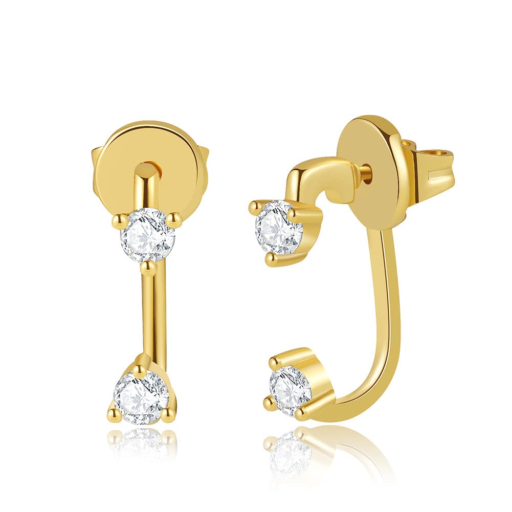 14K Gold Plated Illusion Stud Earrings for Women | Triple Huggie Hoop Earrings for One Hole| Trendy Simple Hypoallergenic Fashion Accessories Gold Jewelry Gifts for Womens