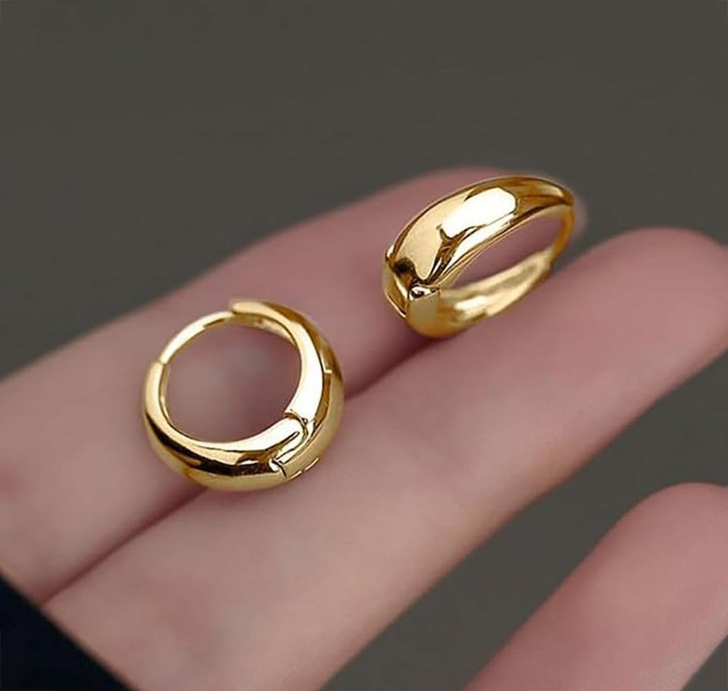 3 Pairs Gold Hoop Earrings Set for Women Trendy Chunky Small Huggie Jewelry | Hypoallergenic Silver Post Earrings for Sensitive Ears Non Tarnish, Stacks for Multiple Piercings, Gifts for Women