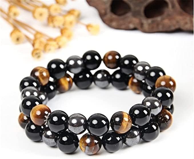 WFJ Black Obsidian Hematite Triple Protection Bracelets Set - Tiger Eye Beaded Natural Stone Bracelet for Men Women Gemstone (10MM)