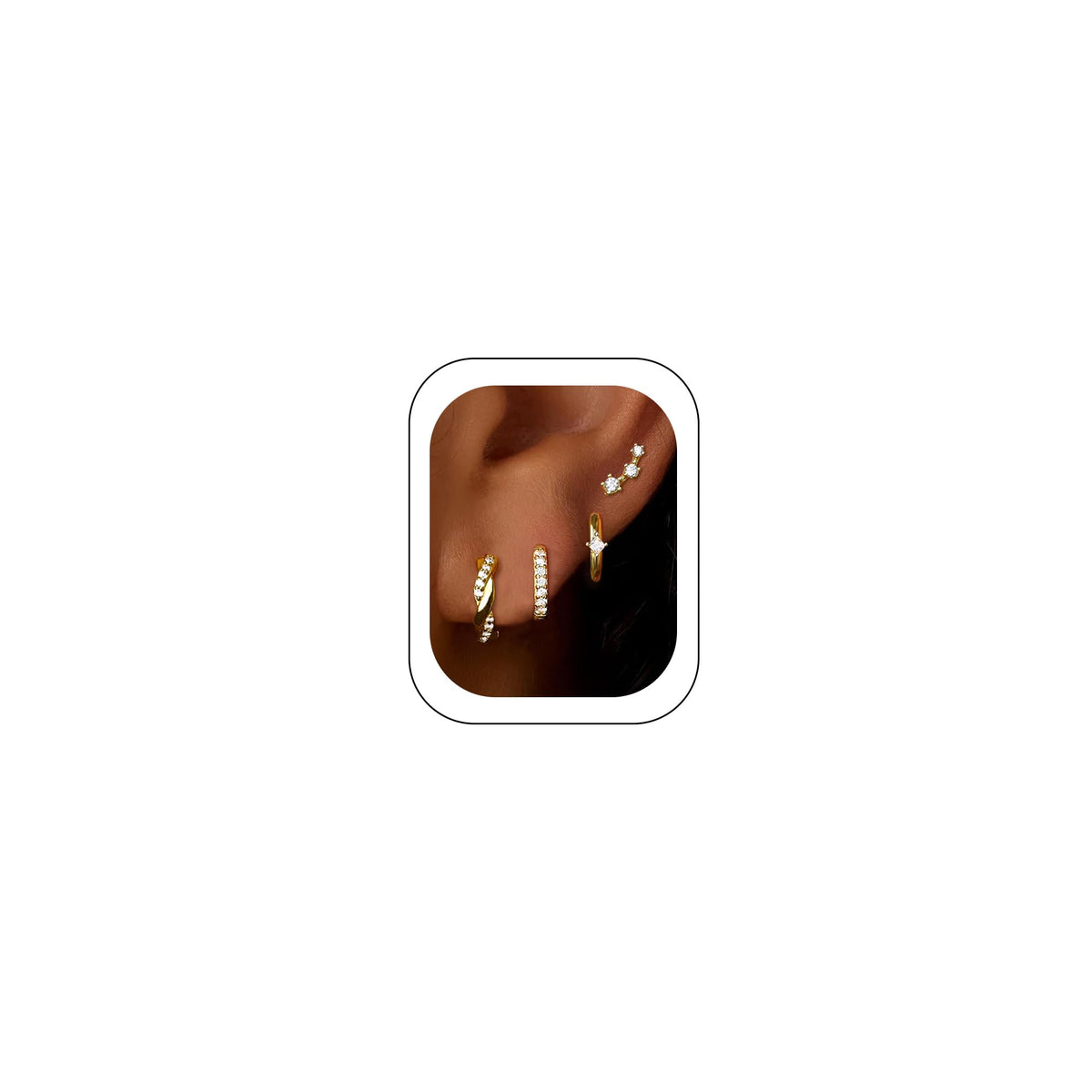 6 Pairs 14K Gold Plated Stud Earrings for Women, CZ Cartilage Stack Set | Hypoallergenic, Small Cartilage Earrings, Multiple Piercing, Dainty Stacks, Lightweight for Daily Wear, Jewelry Gift