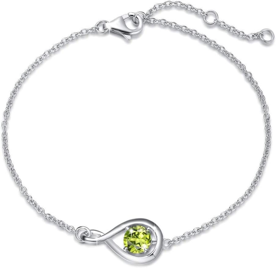 FANCIME Love Bracelet 925 Sterling Silver Infinity Birthstone Bracelets for Women Fine Jewelry Birthday Mothers Day Gifts for Her Mom Wife, Chain Length 6.7"+1.2" Extend