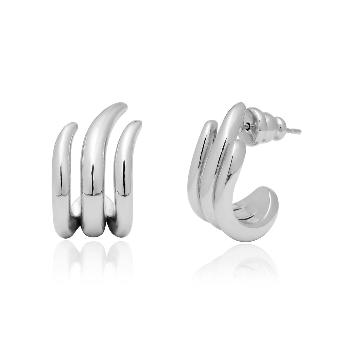 14K Gold Plated Illusion Stud Earrings for Women | Triple Huggie Hoop Earrings for One Hole| Trendy Simple Hypoallergenic Fashion Accessories Gold Jewelry Gifts for Womens