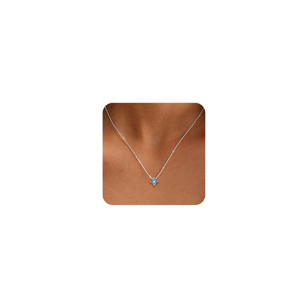 ZHESHY Birthstone Silver Necklaces for Women Dainty Diamond Clover Necklace | Simple Non Tarnish Cubic Zirconia Pendant Necklaces Women Silver Trendy Jewelry Bridesmaid Birthday Gifts