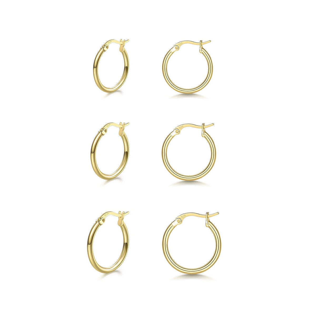 3 Pairs 925 Sterling Silver Hoop Earrings | Small White Gold Plated Hoop Earrings for Women (13mm,15mm,20mm，25mm,30mm,40mm,50mm,60mm)