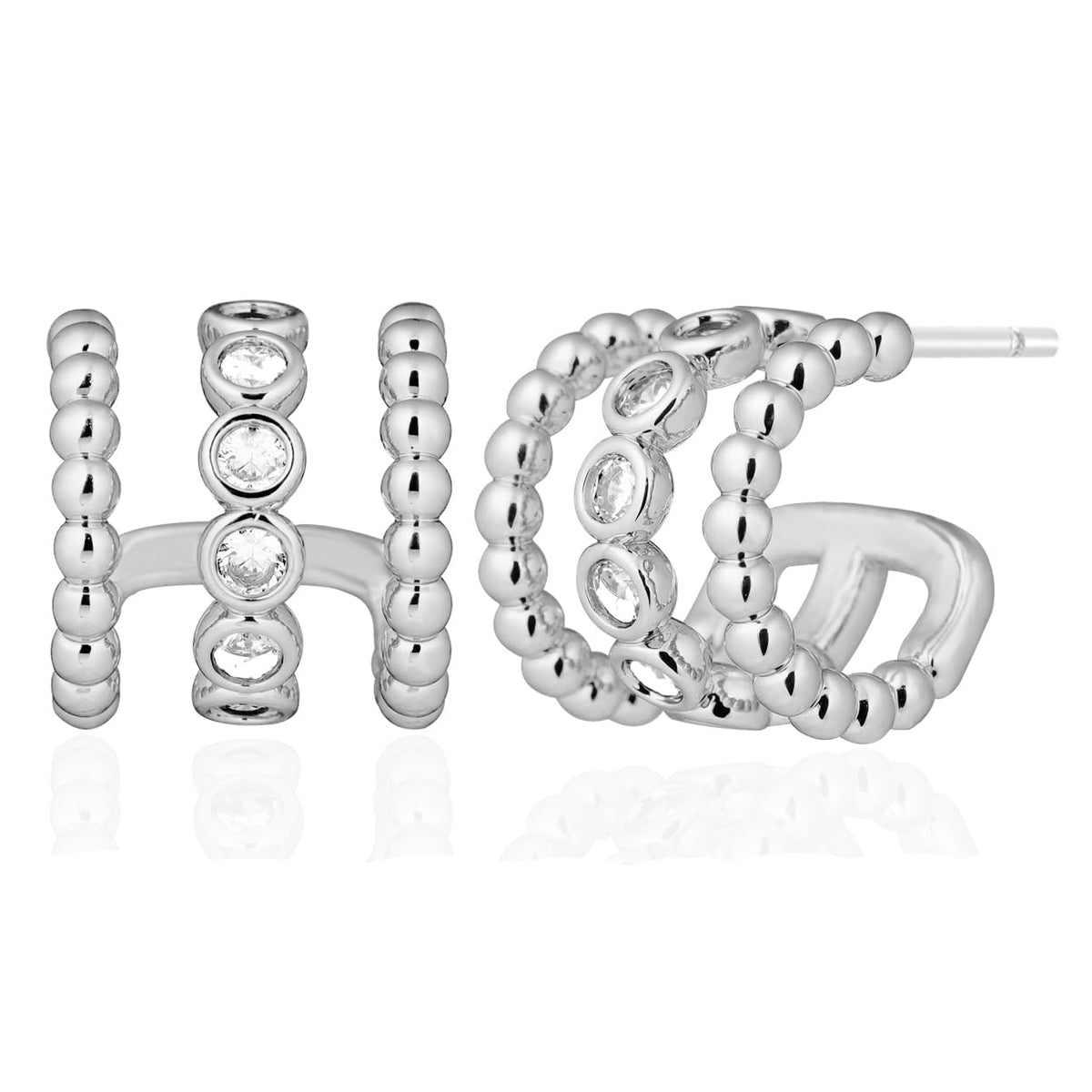 14K Gold Plated Illusion Stud Earrings for Women | Triple Huggie Hoop Earrings for One Hole| Trendy Simple Hypoallergenic Fashion Accessories Gold Jewelry Gifts for Womens
