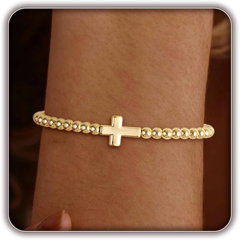 Gold Bracelets for Women 14K Gold Beaded Bracelets Stackable Bracelets for Women Gold Charm Bracelet Non Tarnish Gold Jewelry for Women Trendy