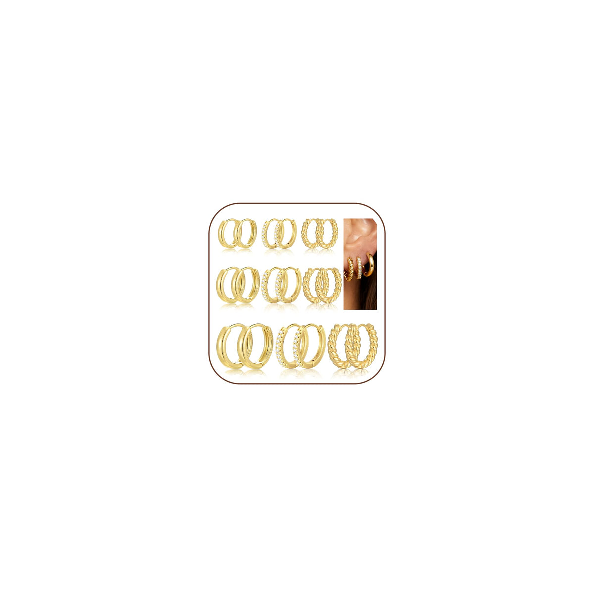 9 Pairs Gold Huggie Hoop Earrings for Women, 14K Gold Plated Stackable Set | Hypoallergenic Small Hoop Earrings, Lightweight Comfortable Huggies, Non Tarnish, Multiple Piercing Set, Great Gift for Women