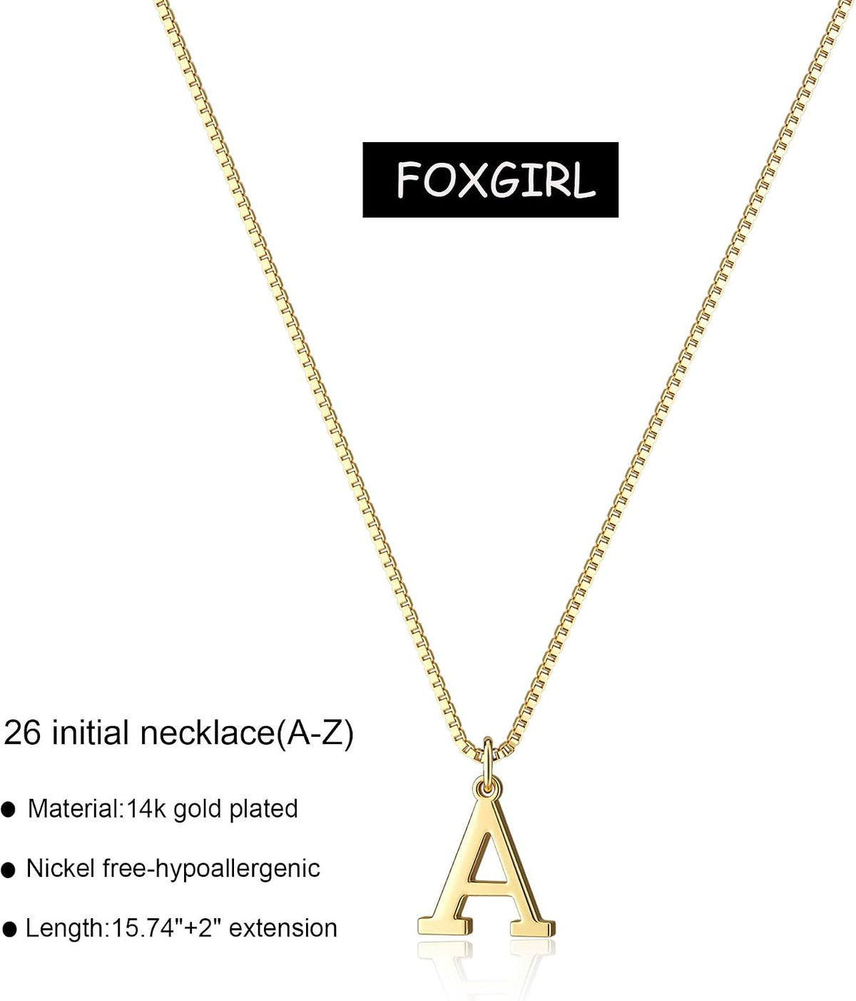 Foxgirl Gold Initial Necklaces for Women, Dainty Gold Letter Necklace Tiny A-Z Pendant Choker Necklace Trendy Cute Personalized Monogram Name Necklace Gold Jewelry Necklace for Women Gift | Tiny Letter Pendant on a Dainty Choker Chain, Personalized Everyd