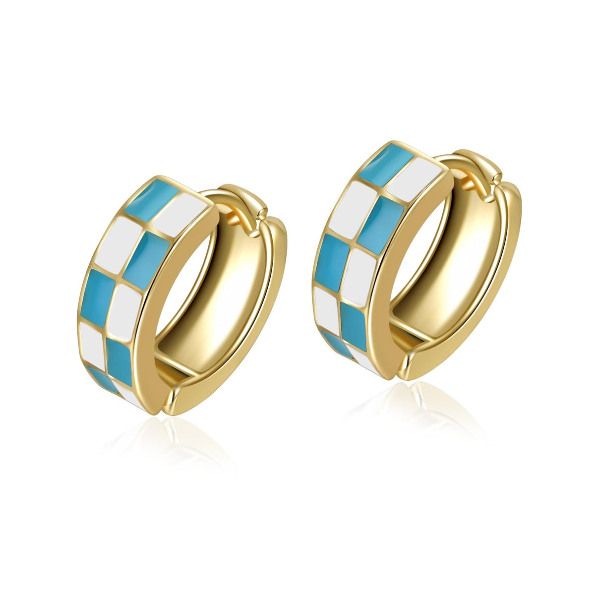 Checker Cartilage Hoops Teacher Earrings for Women White Black Enamel Gold | Hypoallergenic Office & Daily Wear Jewelry Gift