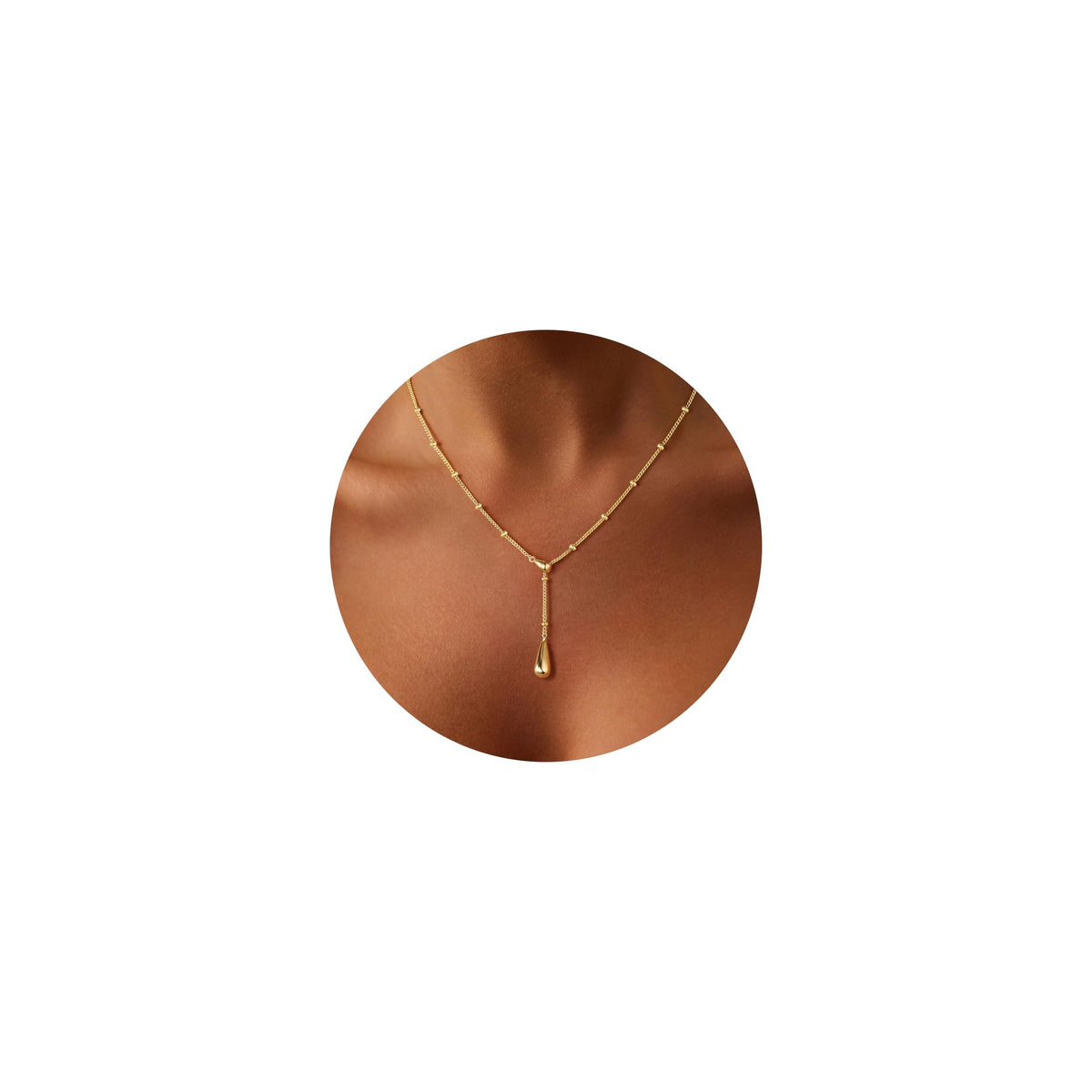 M MOOHAM Gold Necklace for Women, 14K Gold Plated Small Pendant Jewelry | Gold Beaded Chain Necklace, Simple Pearl Circle Beads Teardrop Pendant, Birthday Gifts for Women Teen Girls