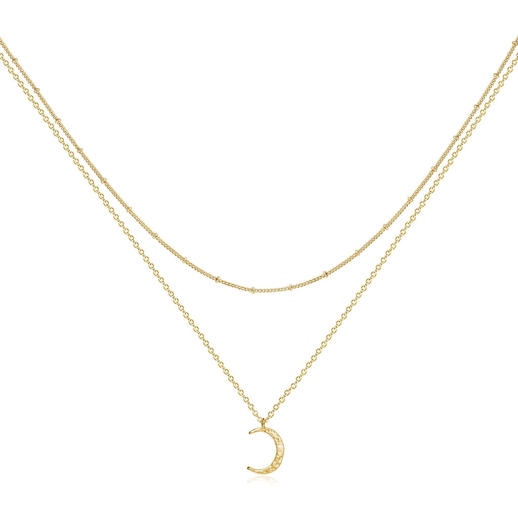 Fettero Pendant Necklace Gold Choker Layered Coin Open Karma Circle Full New Crescent Moon 14K Gold Plated Simple Dainty Necklaces for Women Jewelry Gift