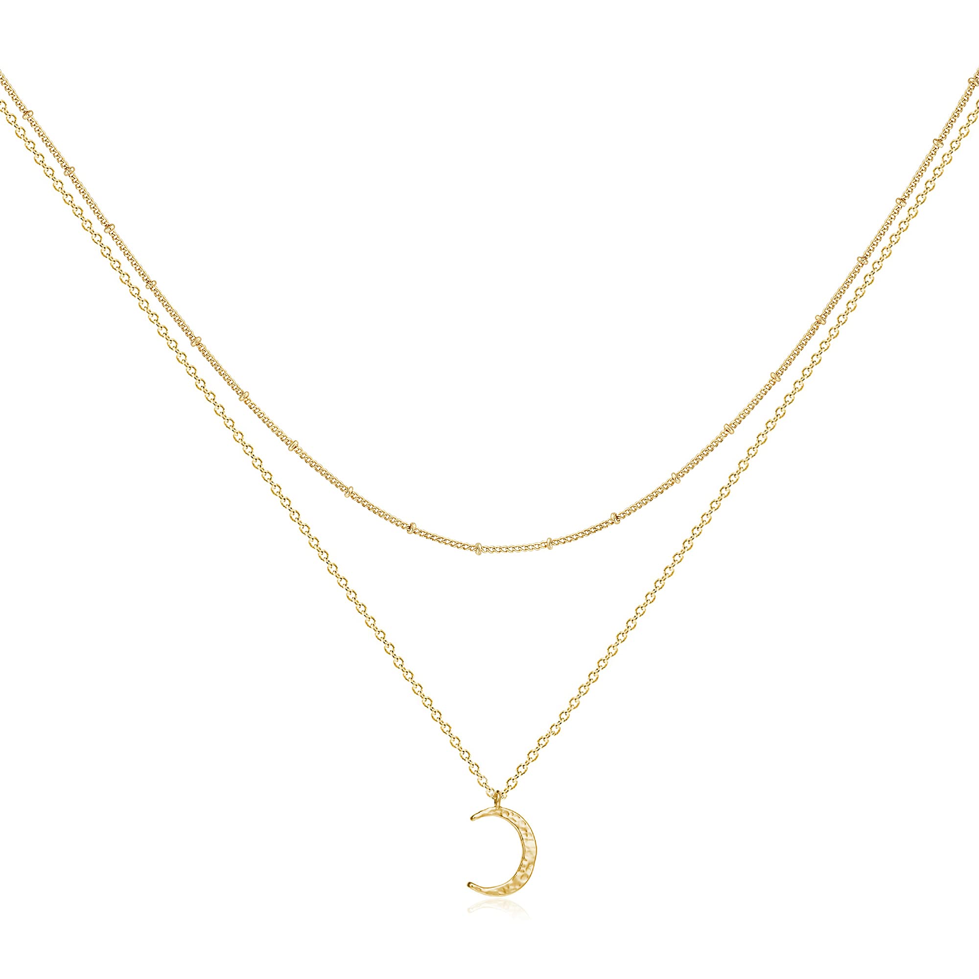 Fettero Pendant Necklace Gold Choker Layered Coin Open Karma Circle Full New Crescent Moon 14K Gold Plated Simple Dainty Necklaces for Women Jewelry Gift