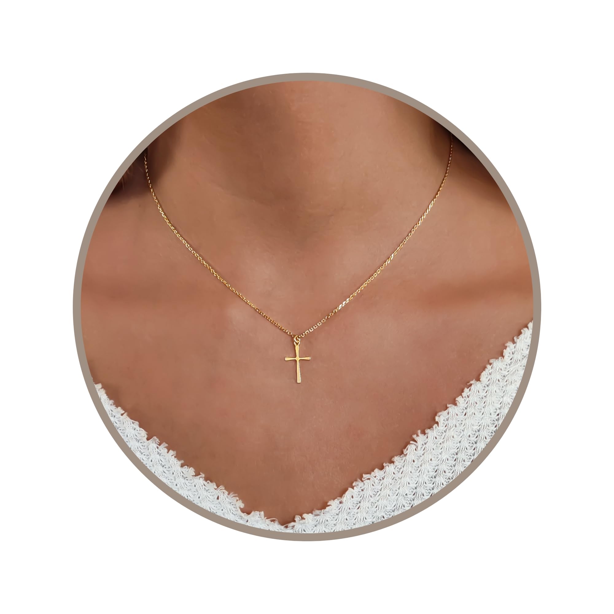 Annika Bella Cross Necklace for Women, 16-18 Inches Silver/Gold Chain, Women's Small Simple Cross Necklaces Religious Charm Jewelry, Faith Gift for Her