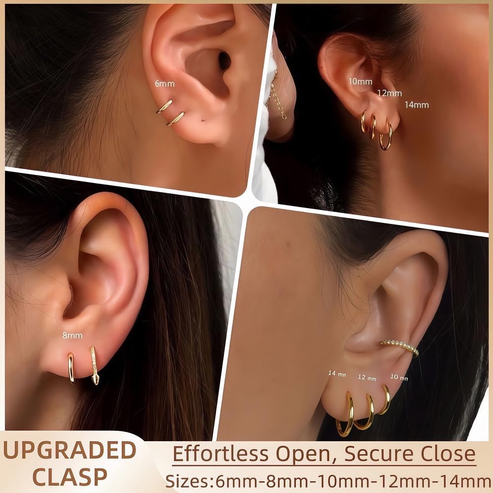 Small Gold Huggie Hoop Earrings Set for Women Stackable | Non Tarnish, Nickel Free for Sensitive Ears, Lightweight for Comfortable Everyday Wear, Multi-Pair Set
