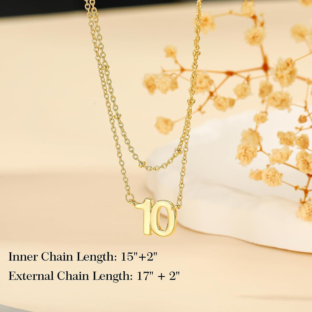 Number Necklace for Women, 14K Gold Plated Layered Chain Number Pendant Jewelry Gifts for Sister Mom Girlfriend Daughter