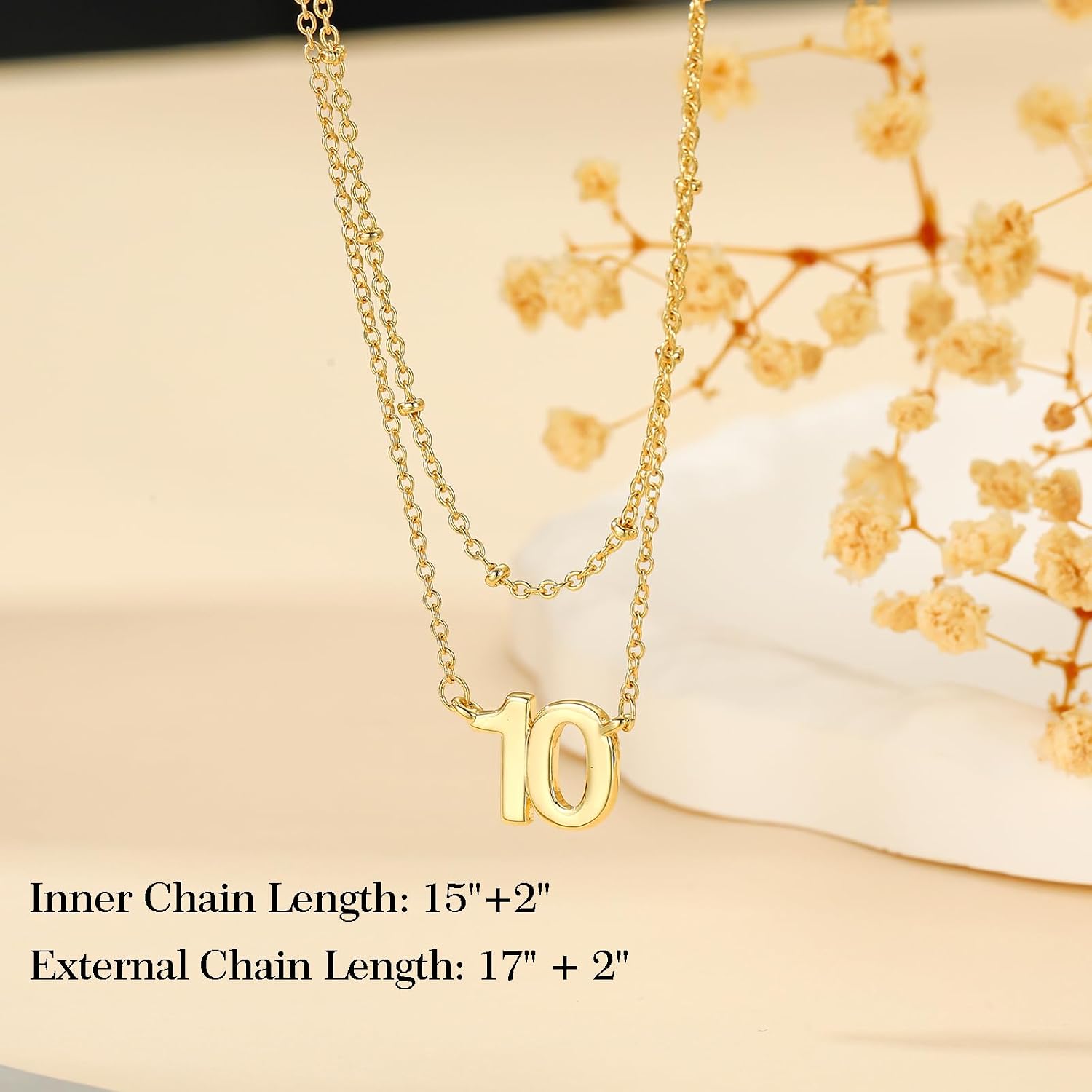 Number Necklace for Women, 14K Gold Plated Layered Chain Number Pendant Jewelry Gifts for Sister Mom Girlfriend Daughter