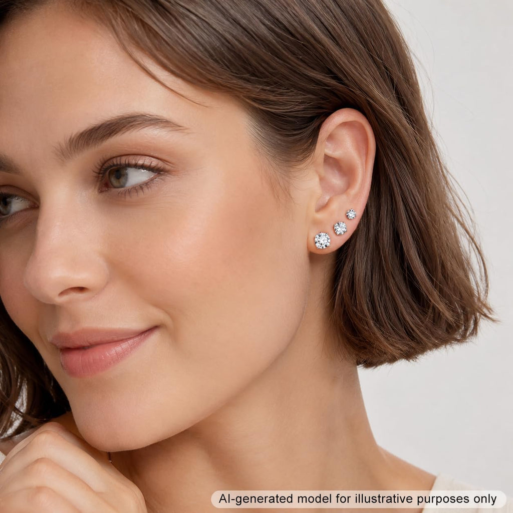 KISS WIFE 15 Pairs Silver Stud Earrings for Women, Cubic Zirconia Set | Multiple sizes and varied shapes with push-back closures, selected sets include faux pearl styles for everyday ear stacking.