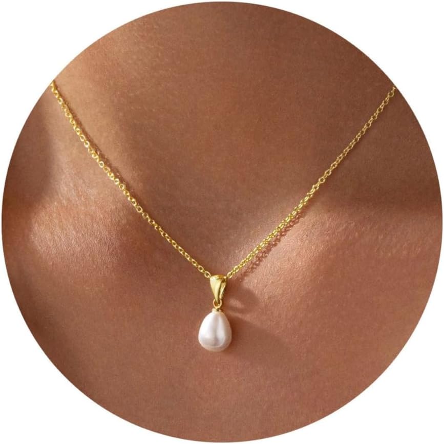 Yoosteel Gold Pearl Necklaces for Women, 14K Gold Plated Pearl Jewelry | Dainty Gold Plated Pearl Choker Pendant, Simple Elegant Necklaces for Women Trendy, Bridesmaid Wedding Gifts Jewelry