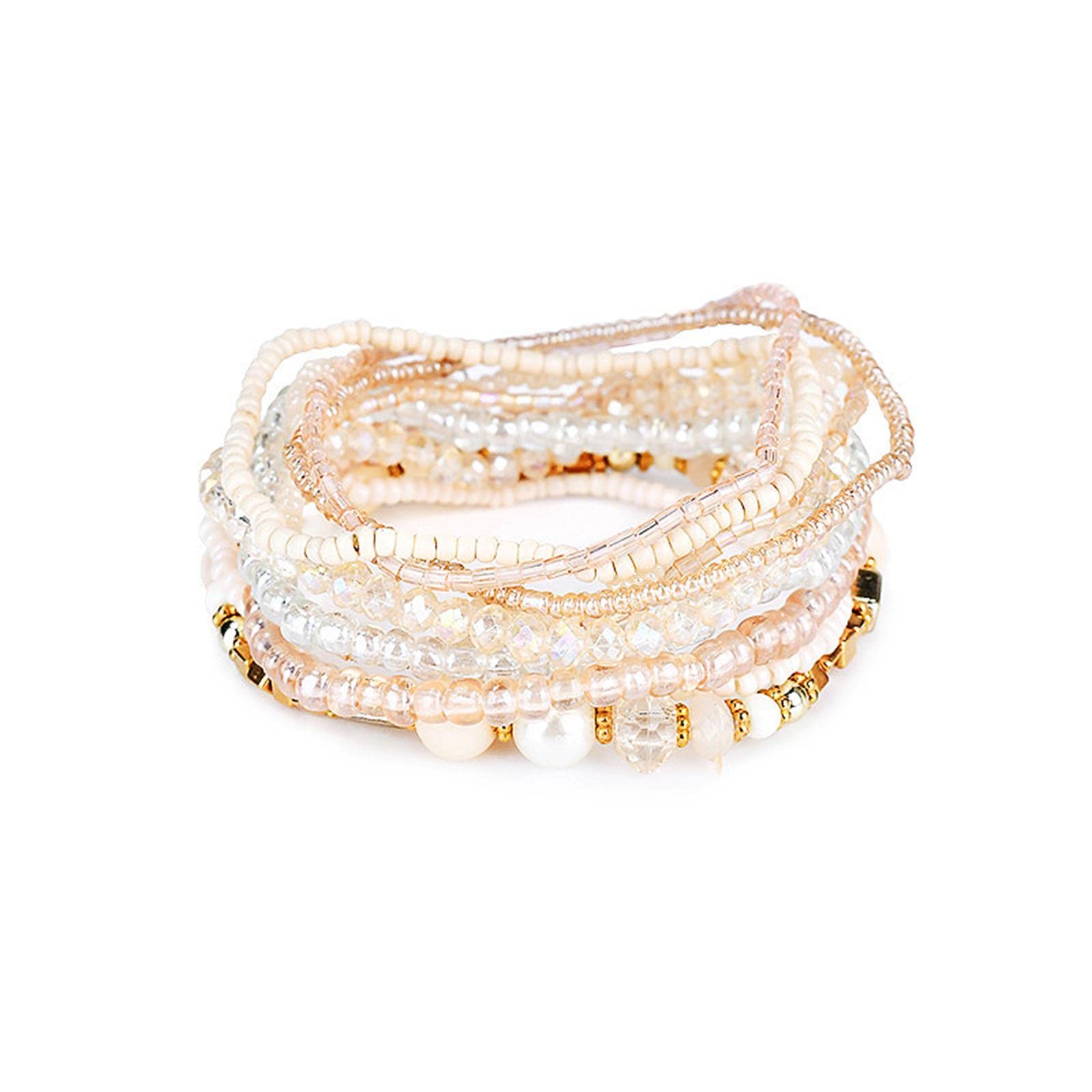 Bohemian Crystal Beaded Stackable Bracelets Handmade Colorful Crystal Pearl Seed Beads Bracelets for Women Jewelry