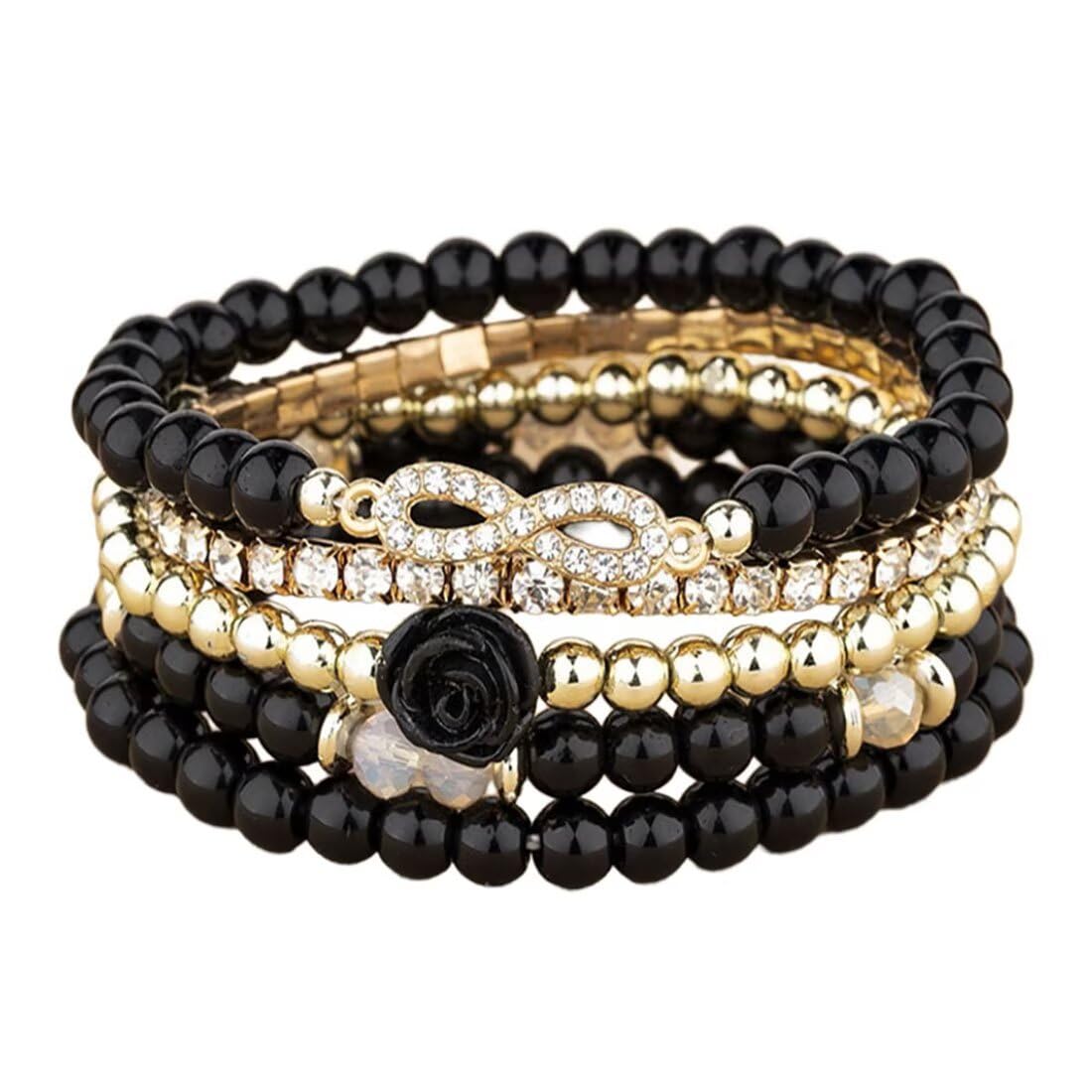 4 Pcs Cute Butterfly Charm Bracelets Set Gold Beaded Stackable Stretch Bracelets Bohemian Summer Jewelry Gifts for Women