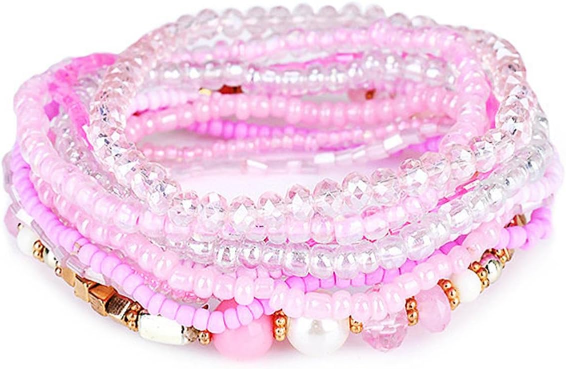 Bohemian Crystal Beaded Stackable Bracelets Handmade Colorful Crystal Pearl Seed Beads Bracelets for Women Jewelry