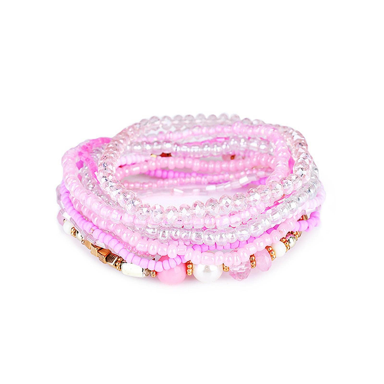 Bohemian Crystal Beaded Stackable Bracelets Handmade Colorful Crystal Pearl Seed Beads Bracelets for Women Jewelry