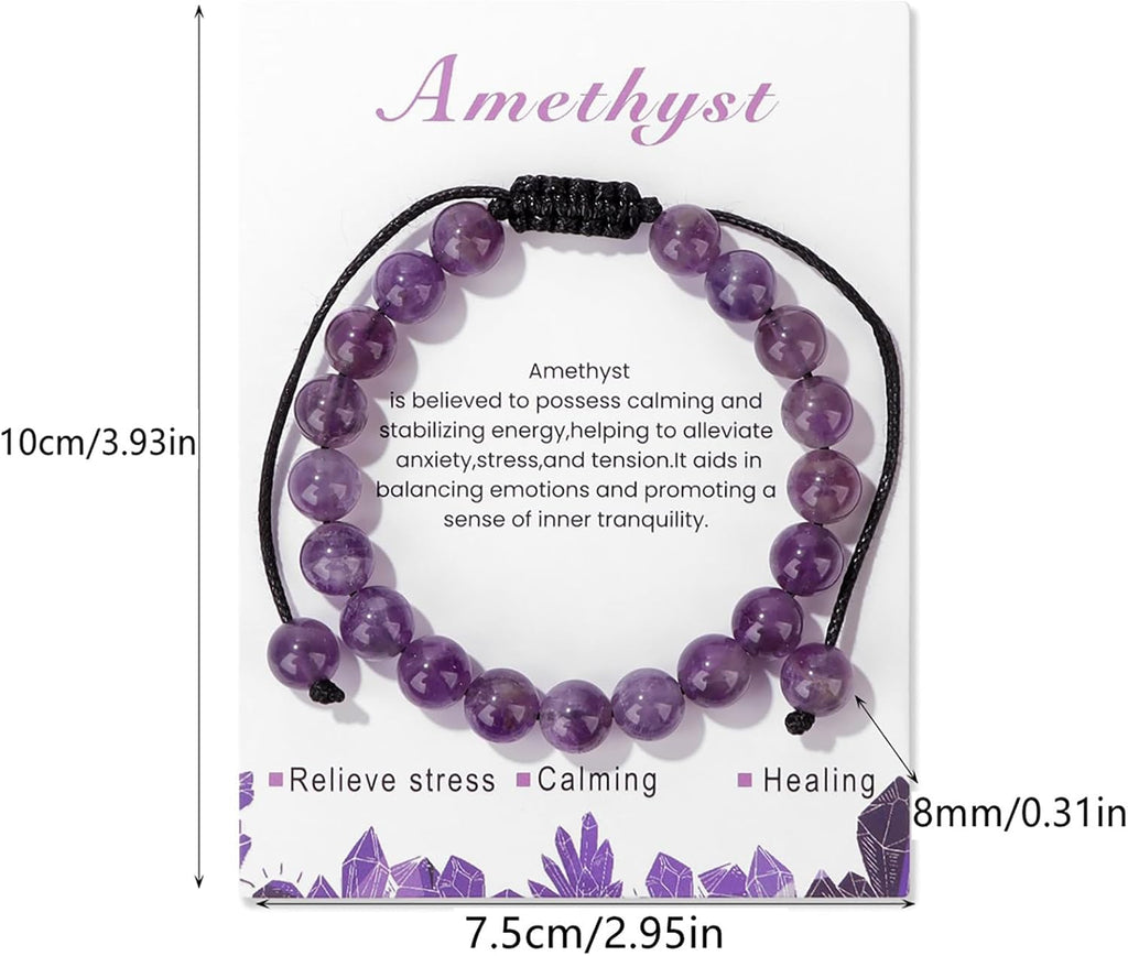 Healing Crystal Bracelet for Women 8mm Natural Stone Crystal Beaded Bracelets Adjustable Handmade Gemstone Bracelet Healing Jewelry Mother's Day Gifts for Women