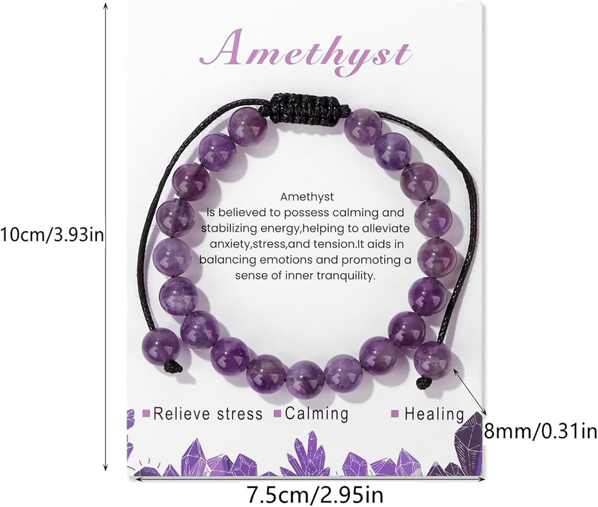 Healing Crystal Bracelet for Women 8mm Natural Stone Crystal Beaded Bracelets Adjustable Handmade Gemstone Bracelet Healing Jewelry Mother's Day Gifts for Women