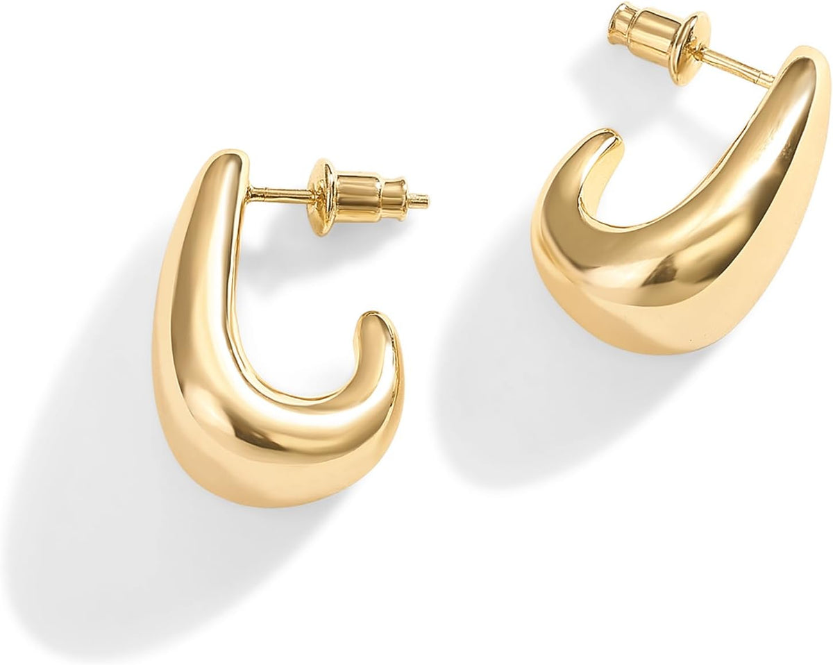 PAVOI 14K Gold Plated Statement Huggie Earrings for Women, Dome Hoops | Hypoallergenic Earrings with 925 Sterling Silver Posts, Dome Gold Hoop Earrings