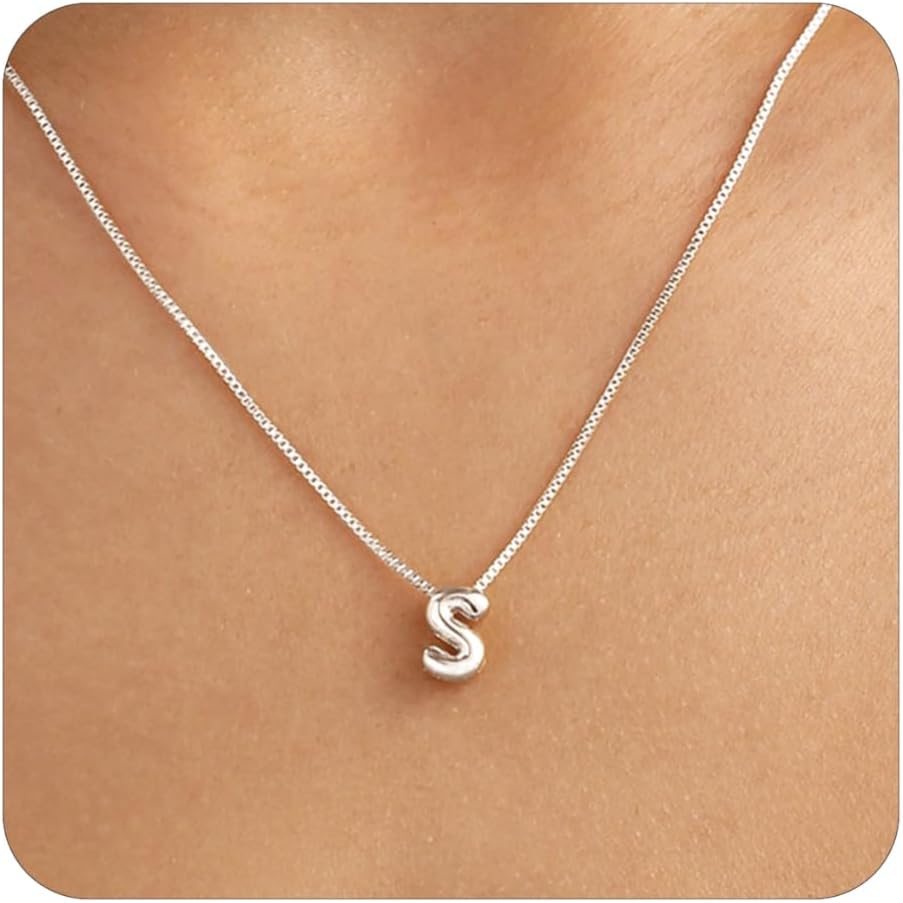 14K Gold Plated Bubble Letter Necklace, Tarnish Free and Waterproof Dainty Initial Necklace for Women, Trendy Personalized Gold Jewelry Gift for Her
