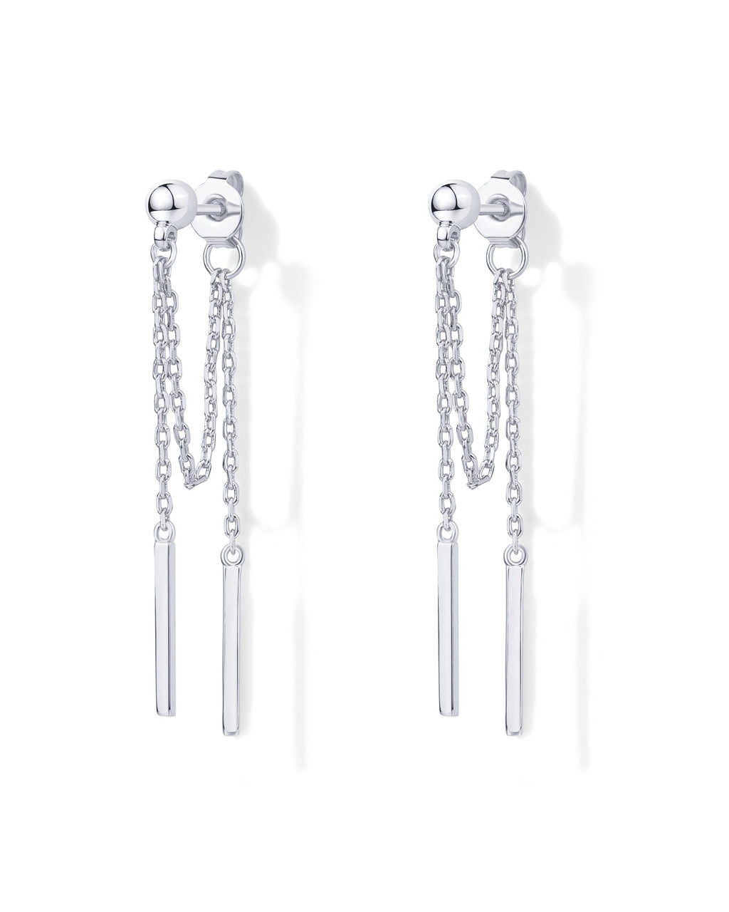 PAVOI 18K Gold Plated Drop Chain Earrings for Women, Dangle Chain Studs | Hypoallergenic Earrings with 925 Sterling Silver Posts, Trendy Cubic Zirconia & Ball Threader Earrings