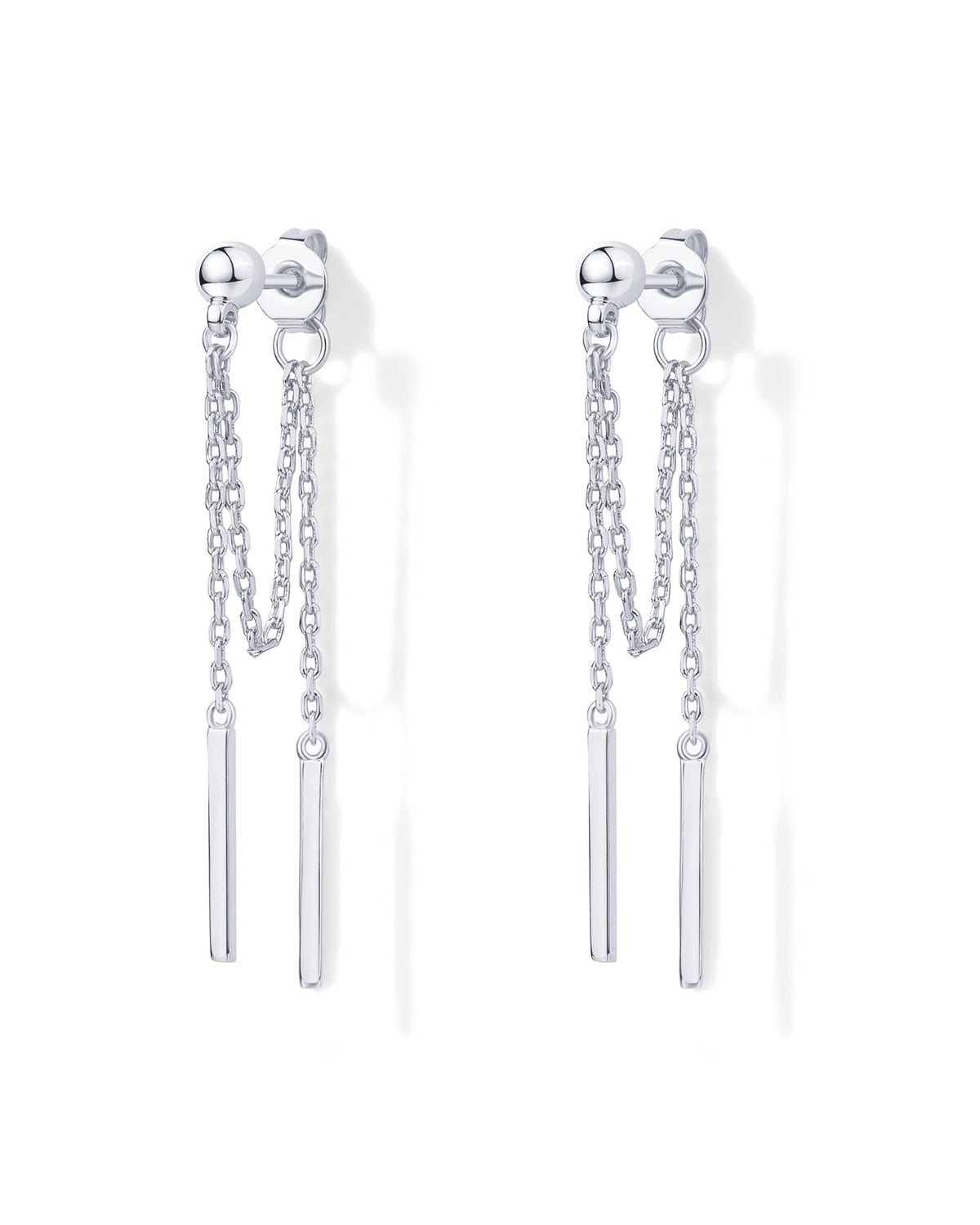 PAVOI 18K Gold Plated Drop Chain Earrings for Women, Dangle Chain Studs | Hypoallergenic Earrings with 925 Sterling Silver Posts, Trendy Cubic Zirconia & Ball Threader Earrings