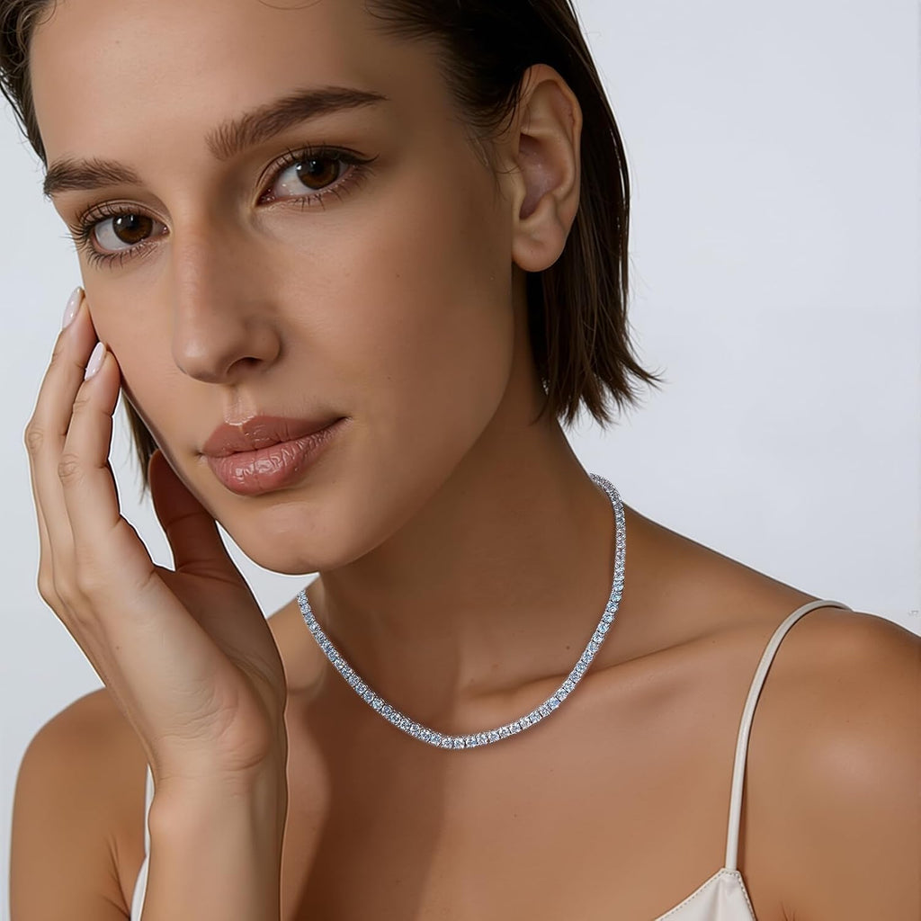 Gemsme 4.0mm CZ Tennis Necklace, 18K White/Yellow Gold Plated 4.0mm Round Cubic Zirconia Classic Tennis Necklace 16-24 Inches