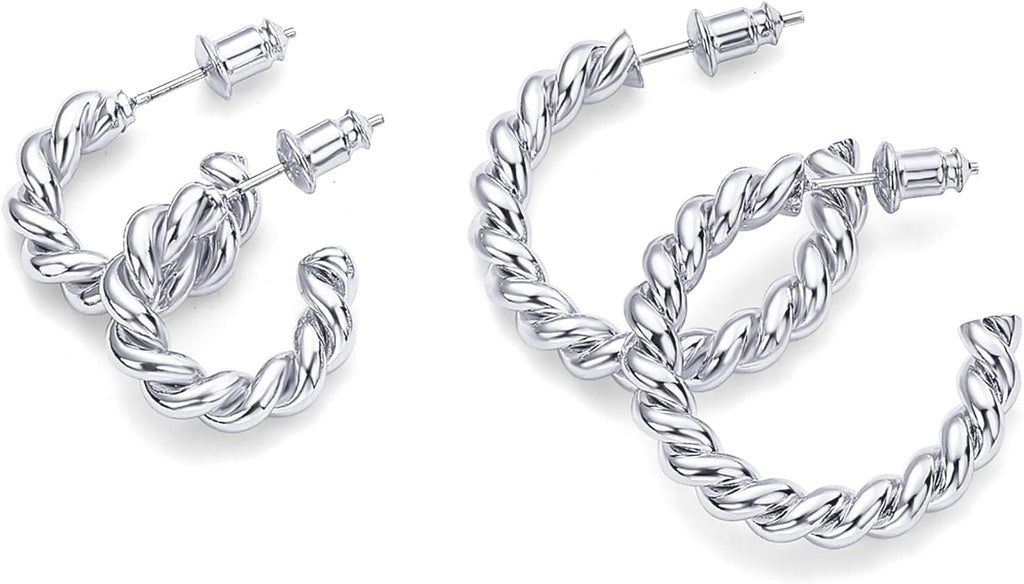 PAVOI 14K Gold Plated Twisted Rope Round Hoop Earrings