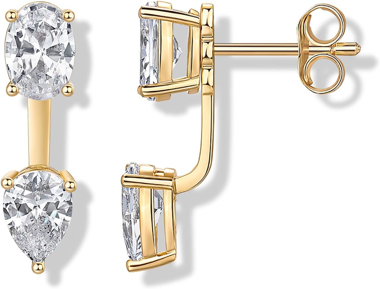 PAVOI 14K Gold Plated CZ Earring Jacket for Women, Front Back Stud Earrings | Hypoallergenic Earrings with 925 Sterling Silver Posts, Dainty Cubic Zirconia Studs, Statement Ear Jacket Earrings