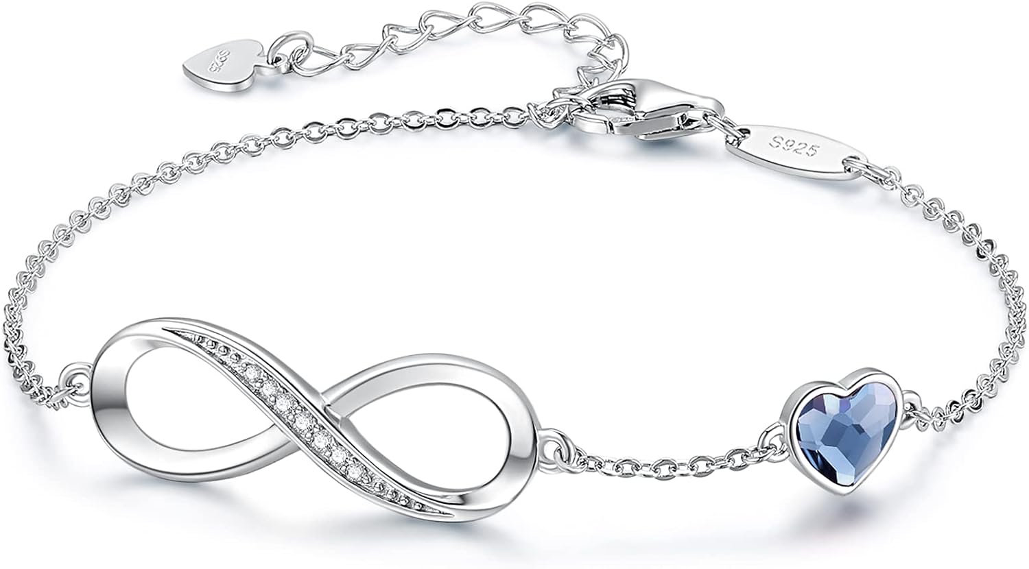 CDE 925 Sterling Silver Infinity Birthstone Bracelet Jewelry Gift for Women | Hypoallergenic,Non Tarnish,Heart CZ,Nickel-Free & Lead-Free,Anniversary Christmas Birthday Idea Gifts for Wife Girlfriend Her