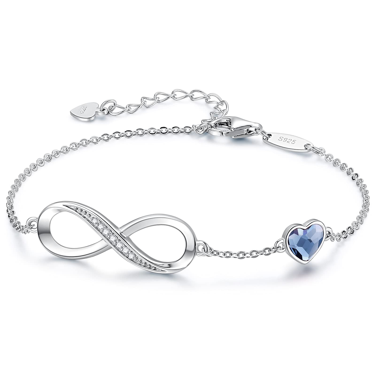 CDE 925 Sterling Silver Infinity Birthstone Bracelet Jewelry Gift for Women | Hypoallergenic,Non Tarnish,Heart CZ,Nickel-Free & Lead-Free,Anniversary Christmas Birthday Idea Gifts for Wife Girlfriend Her