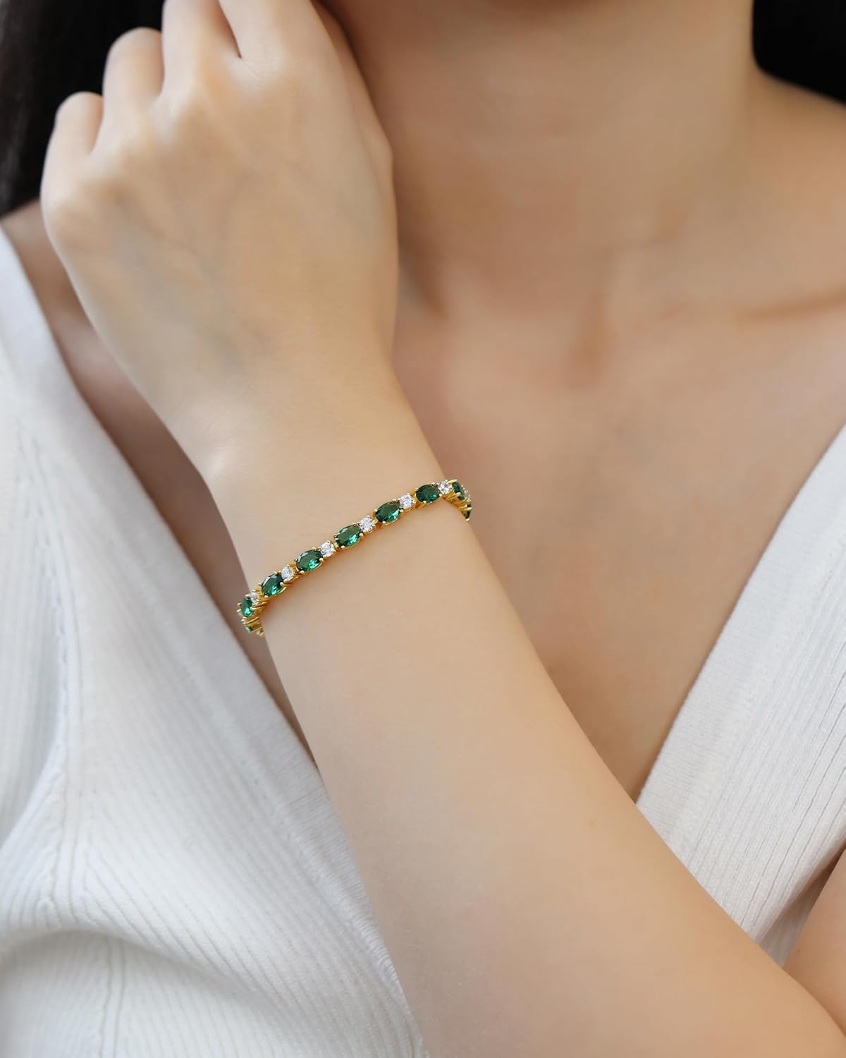 FANCIME 14K Gold Plated Sterling Silver Birthstone Bolo Tennis Bracelets