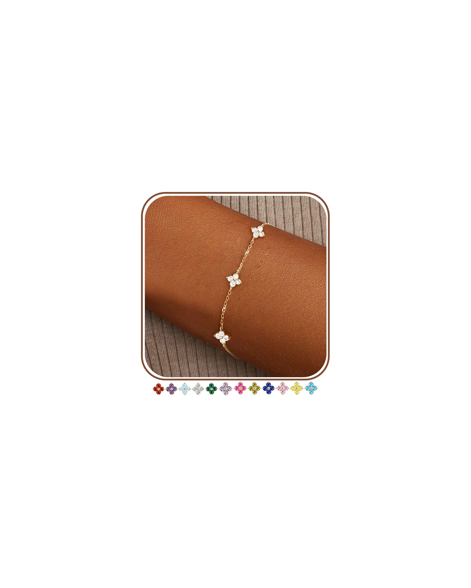 Clover Birthstone Gold Bracelets for Women Trendy Non Tarnish Gifts | Dainty Gold Bracelet Stack, 14K Gold Plated, Cute Stackable Charm Bracelet, Friendship Wedding Gold Jewelry, Birthday Gifts