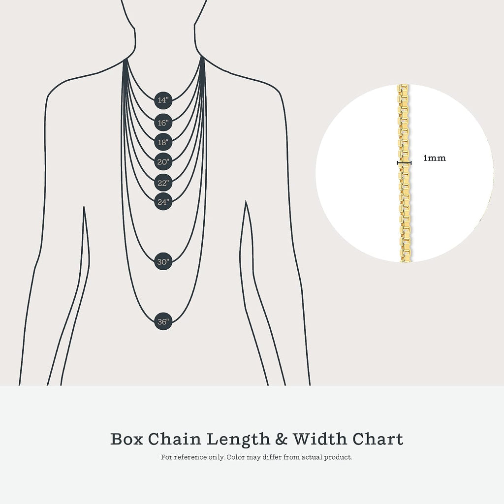 KEZEF Dainty Box Chain Necklace for Women, Gold or Silver, 15-40 Inch | 1mm tarnish-resistant chain in 925 sterling silver, 18K gold or rose gold plated. Nickel-free. Holds pendants securely.