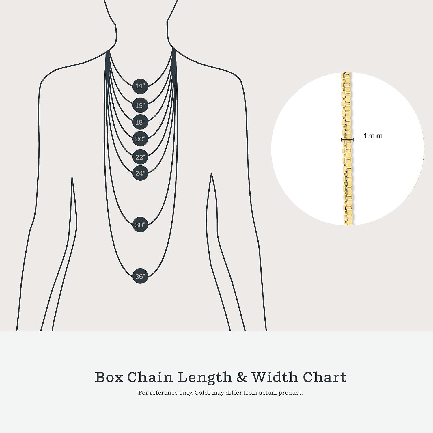 KEZEF Dainty Box Chain Necklace for Women, Gold or Silver, 15-40 Inch | 1mm tarnish-resistant chain in 925 sterling silver, 18K gold or rose gold plated. Nickel-free. Holds pendants securely.