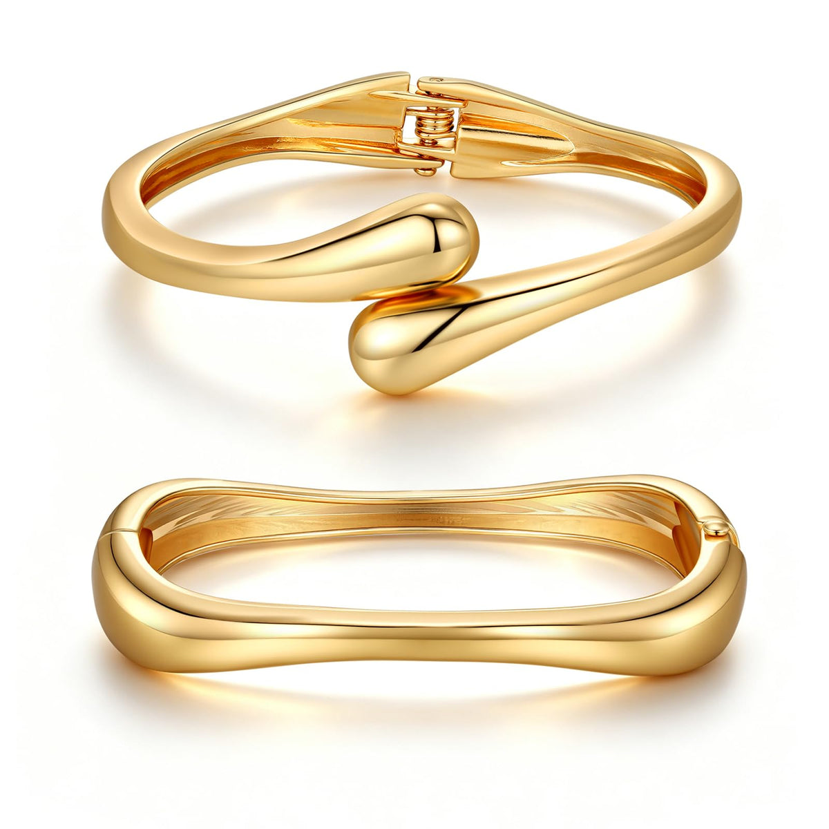 Chunky Gold Bangle Bracelets for Women Trendy 14K Gold Plated Cuff Bracelets Stack, Dainty Gold Bracelet Sets Non Tarnish Fashion Jewelry Gift