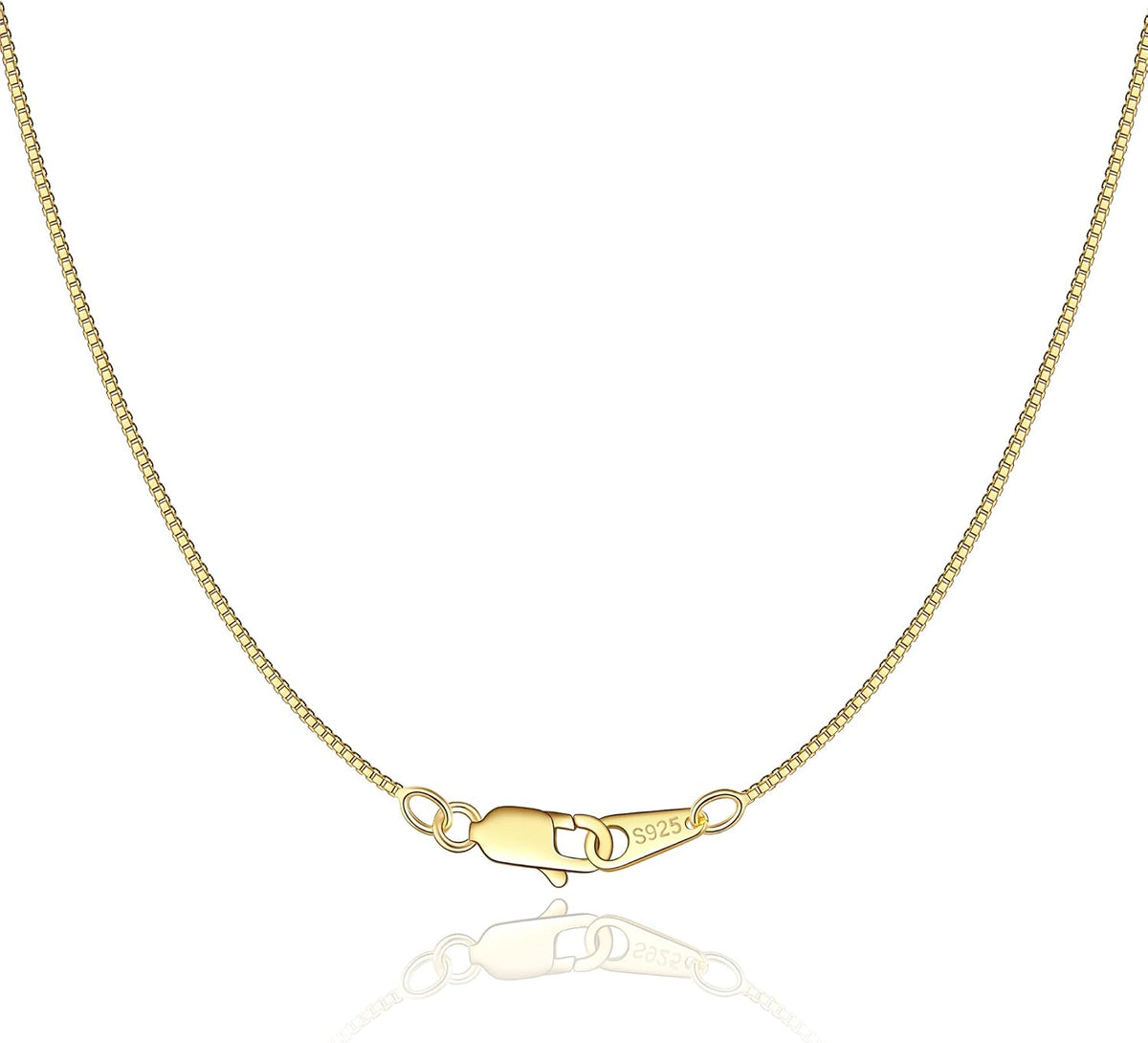 Jewlpire 18K Gold Plated 925 Sterling Silver Chain Necklace for Women Girls, 0.8mm Box Chain Lobster Claw Clasp-Super Thin & Strong Necklace Chain 16/18/20/22/24 Inch