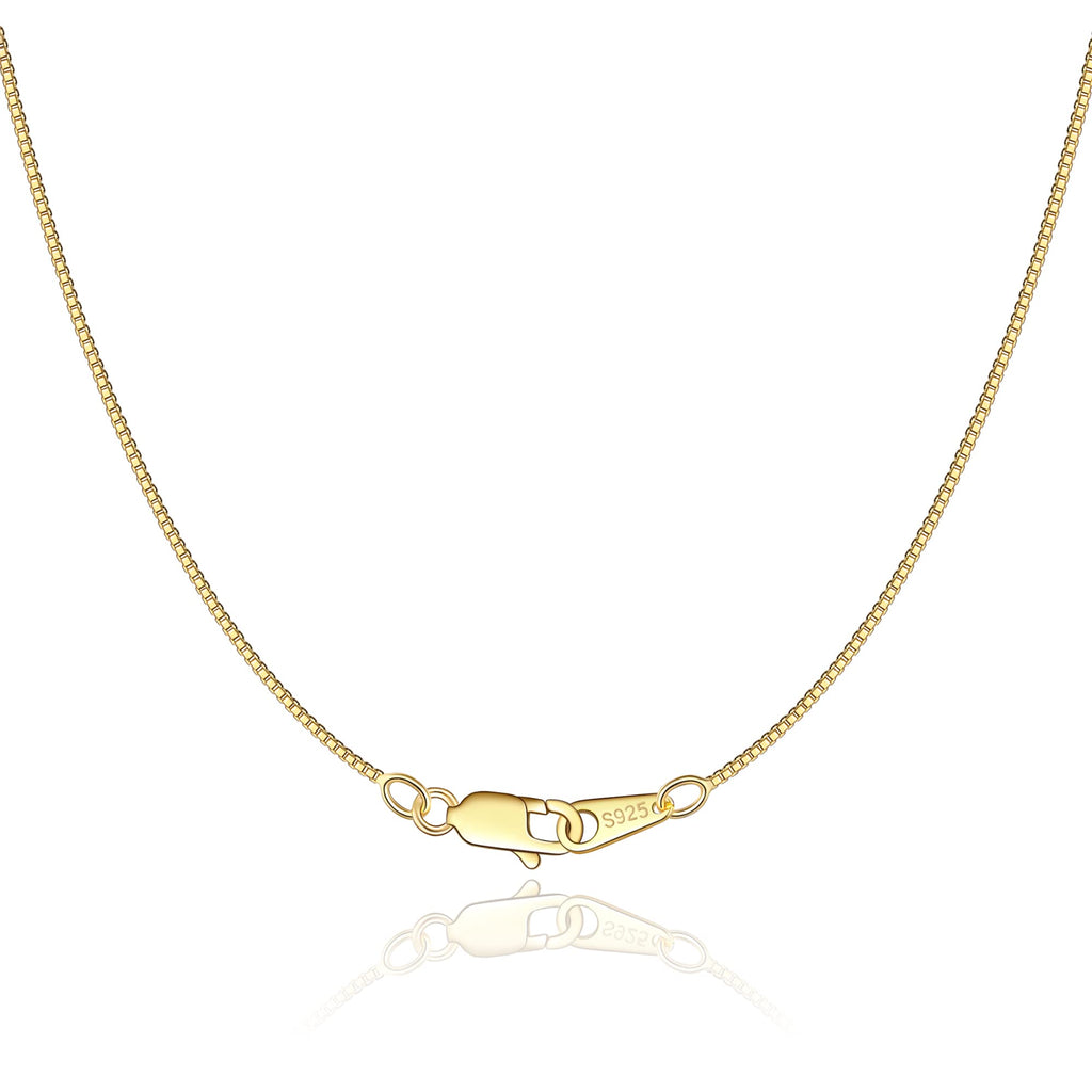 Jewlpire 18K Gold Plated 925 Sterling Silver Chain Necklace for Women Girls, 0.8mm Box Chain Lobster Claw Clasp-Super Thin & Strong Necklace Chain 16/18/20/22/24 Inch