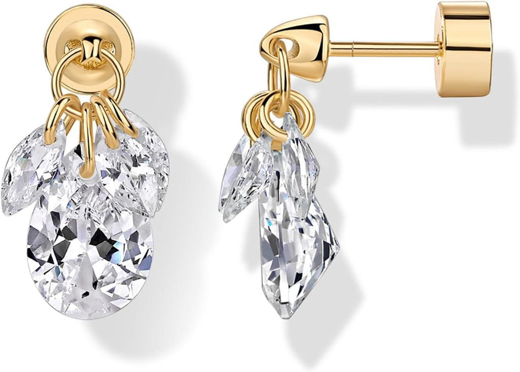 PAVOI 14K Gold Plated Dangle Flat Back Earrings for Women, CZ Stud Piercing | Hypoallergenic Earrings with 925 Sterling Silver Posts, Helix & Cartilage Screw Back Earrings with Cubic Zirconia