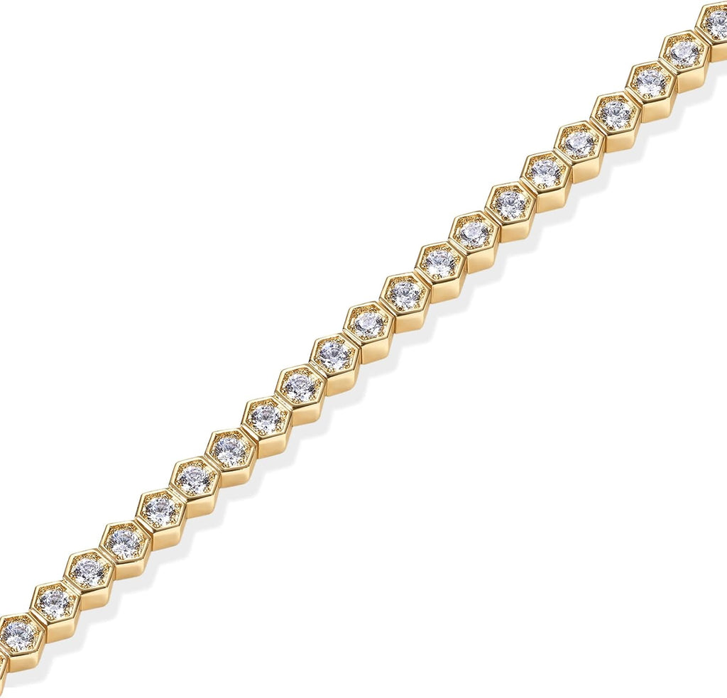 PAVOI 14K Gold Plated 2mm Cubic Zirconia Honeycomb Tennis Bracelet | Gold Bracelet for Women | Gold Bracelets with 2mm Honeycomb Cubic Zirconia, Size 6.5-7.5 Inch