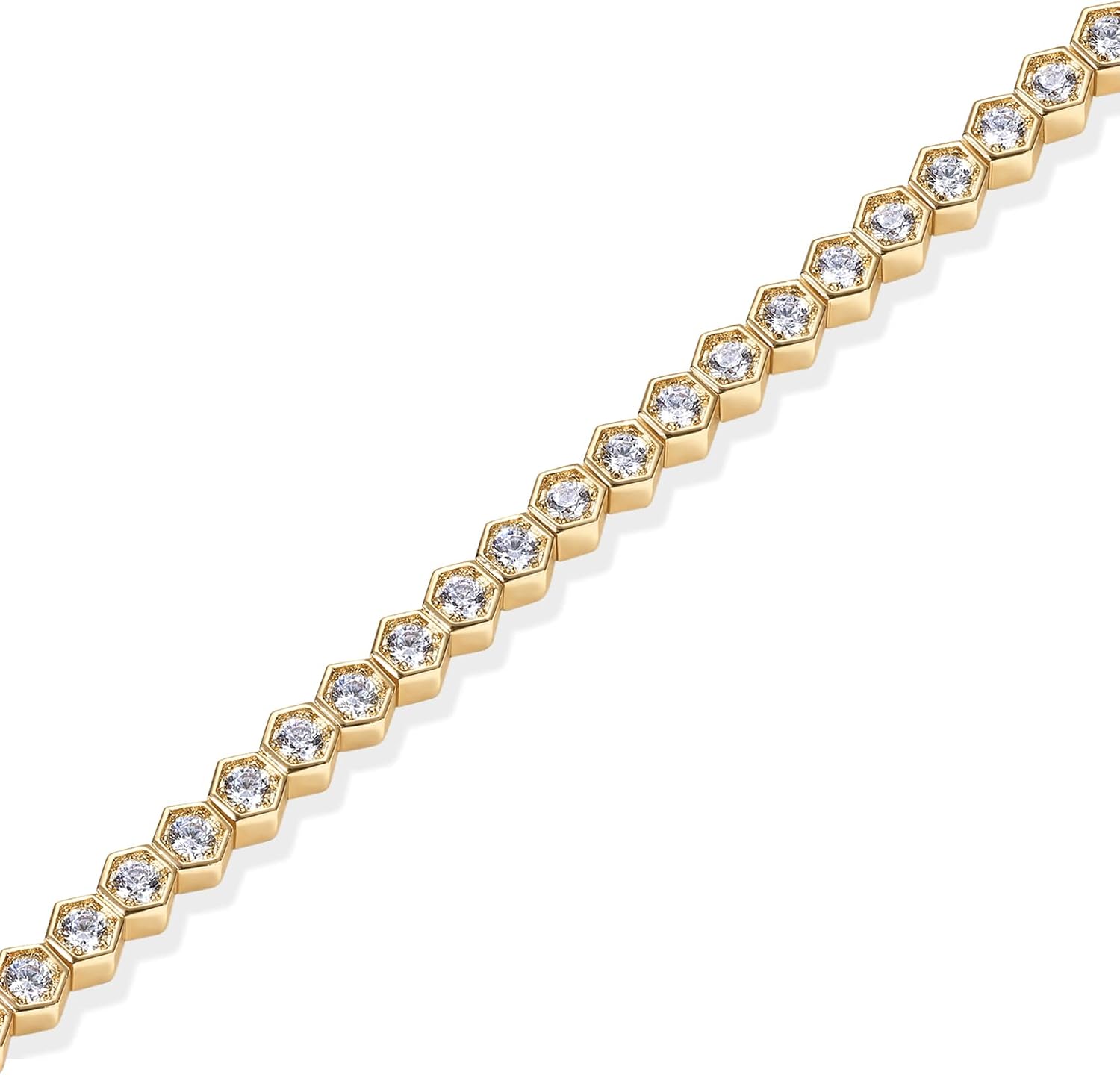 PAVOI 14K Gold Plated 2mm Cubic Zirconia Honeycomb Tennis Bracelet | Gold Bracelet for Women | Gold Bracelets with 2mm Honeycomb Cubic Zirconia, Size 6.5-7.5 Inch