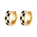 Checker Cartilage Hoops Teacher Earrings for Women White Black Enamel Gold | Hypoallergenic Office & Daily Wear Jewelry Gift