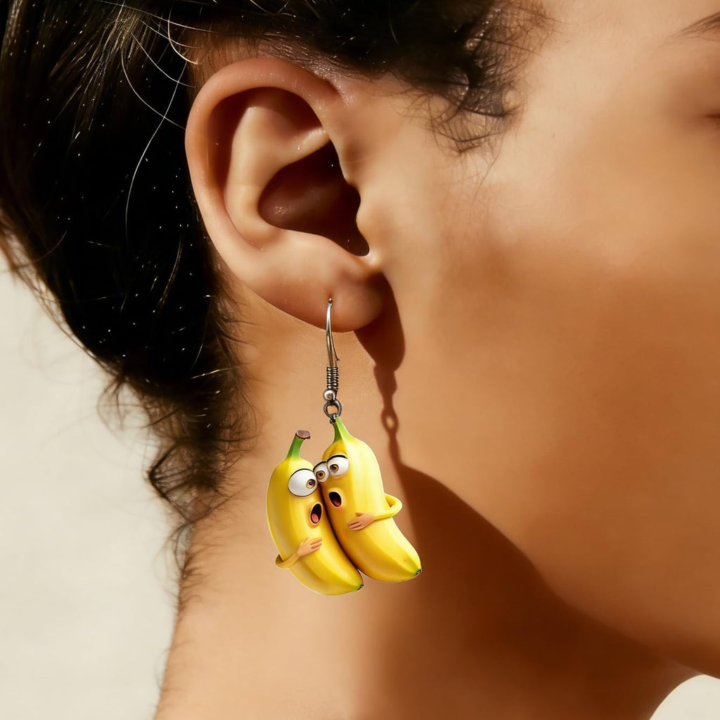 3D Resin Imitate Fruits Dangle Earrings Lightweight Lifelike Banana Strawberry Cherry Orange Dangle Drop Earrings for Women Cute Decoration Jewelry Gifts