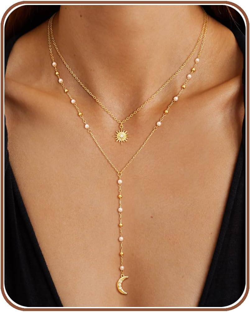 CHESKY Long Necklace for Women, 14k Gold Plated/Streling Silver Lariat Y Necklaces